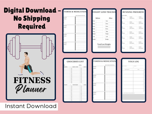 Fitness Planner, Workout Planner Fitness Journal, Wellness,  Weight Loss Tracker,, Health Goal, Meal Planner, Self Care, Habit Tracker